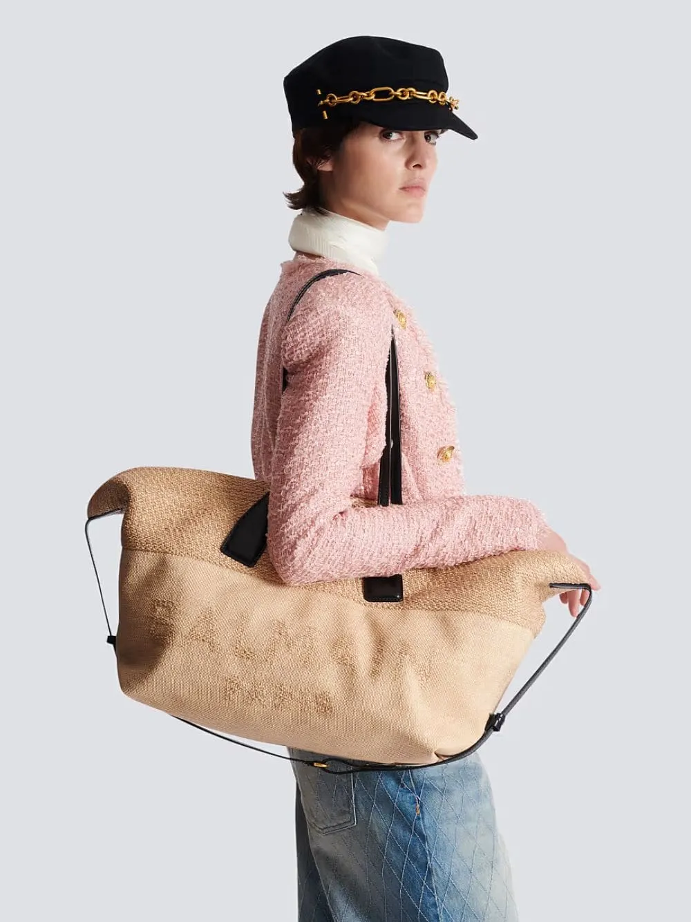 Brown Track Raffia Tote Bag sold by Fashion Clinic