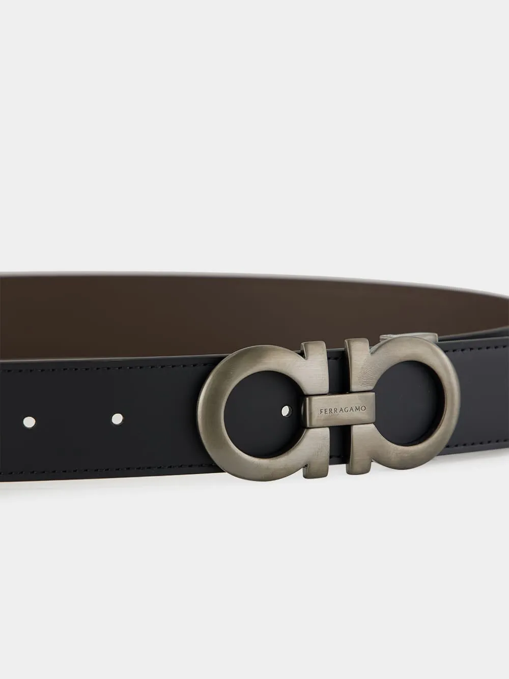 Black and Hickory Reversible Gancini Belt sold by Fashion Clinic product image thumbnail 3
