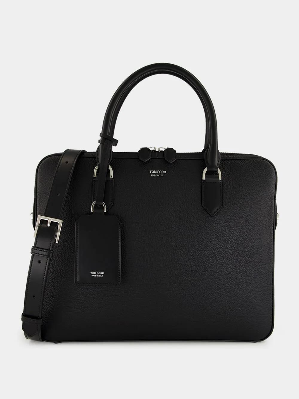 Black Grain Leather Elliot Briefcase sold by Fashion Clinic