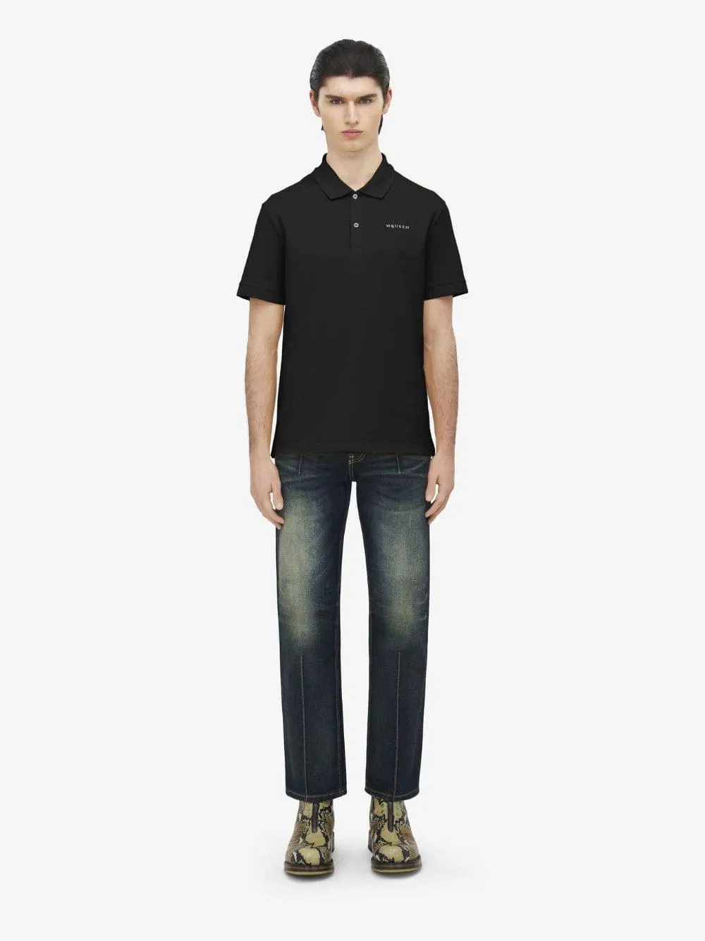 Black Logo Embroidered Cotton Polo sold by Fashion Clinic