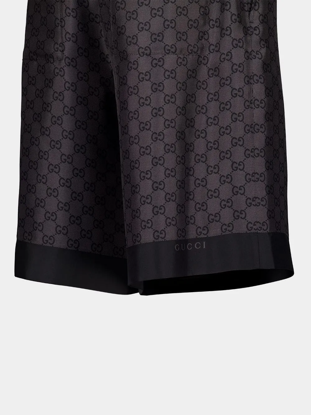 Grey and Black GG Monogram Silk Twill Shorts sold by Fashion Clinic product image thumbnail 3