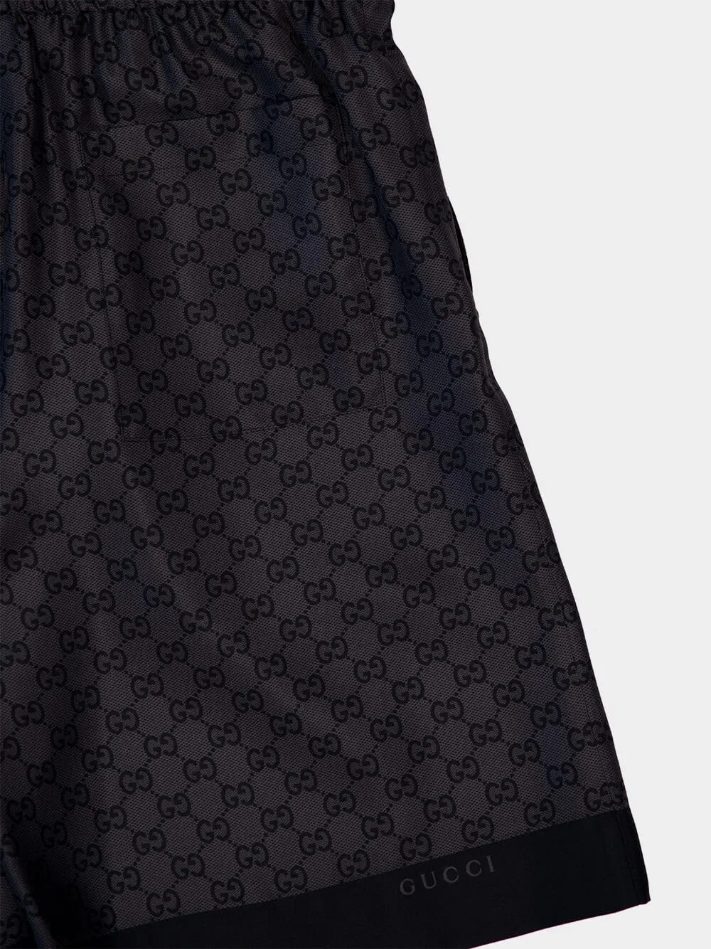 Grey and Black GG Monogram Silk Twill Shorts sold by Fashion Clinic product image thumbnail 4