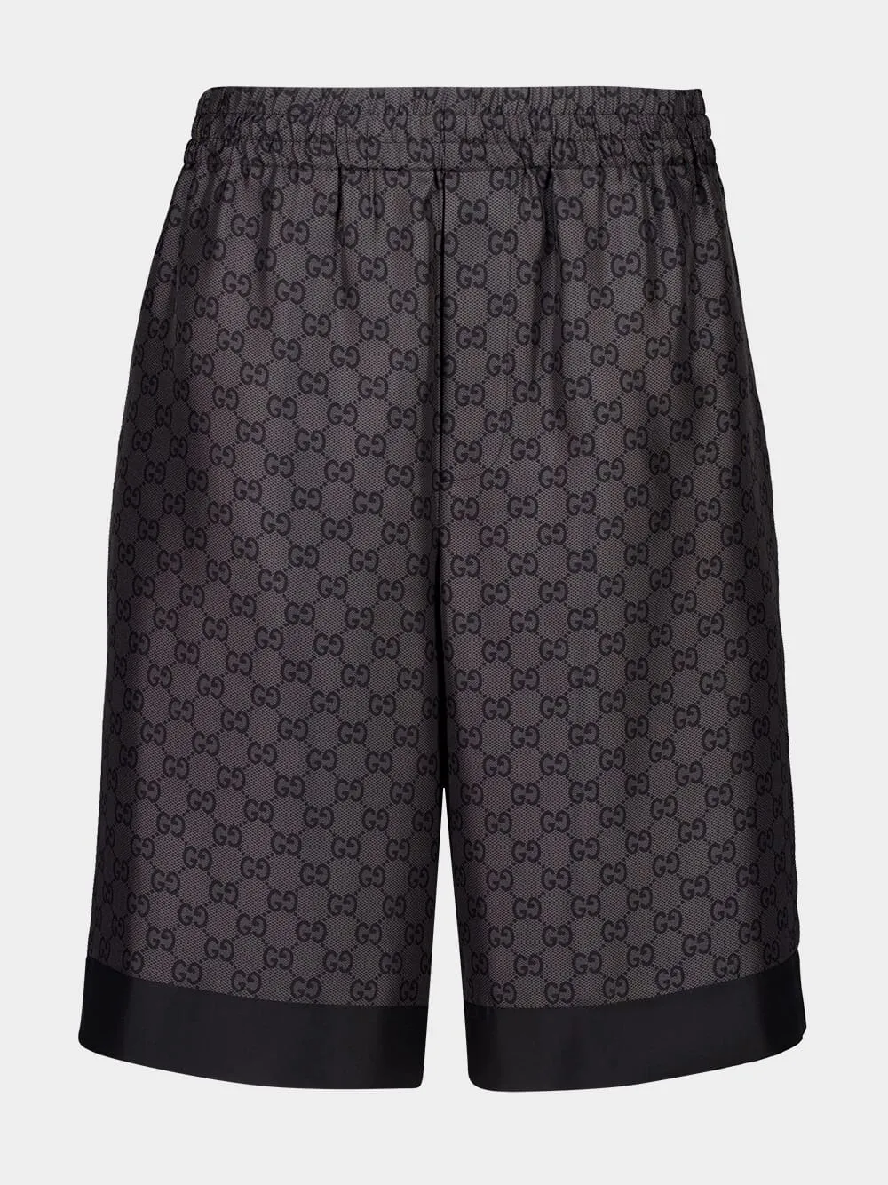 Grey and Black GG Monogram Silk Twill Shorts sold by Fashion Clinic