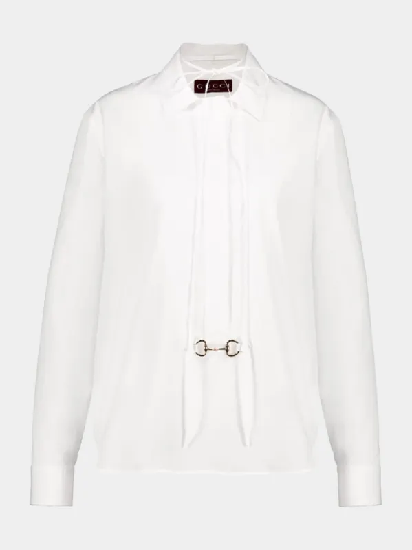 White Cotton Poplin Shirt with Horsebit sold by Fashion Clinic
