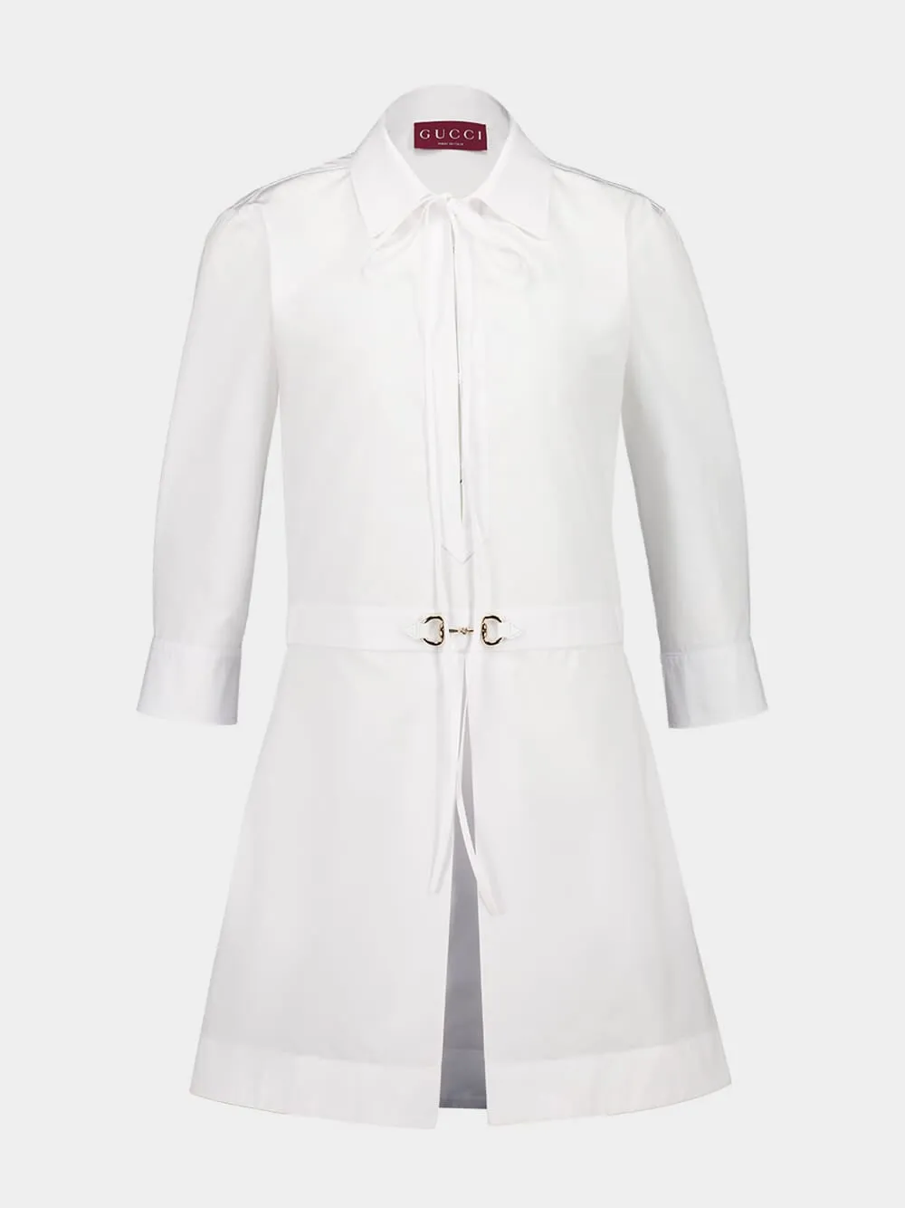 White Shirt Dress with Horsebit Detail sold by Fashion Clinic