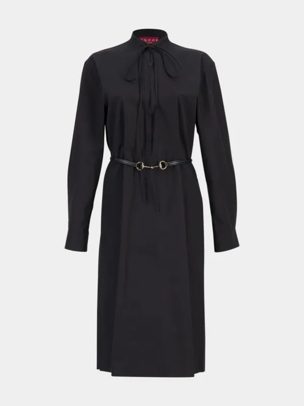 Black Cotton Dress with Horsebit Belt sold by Fashion Clinic