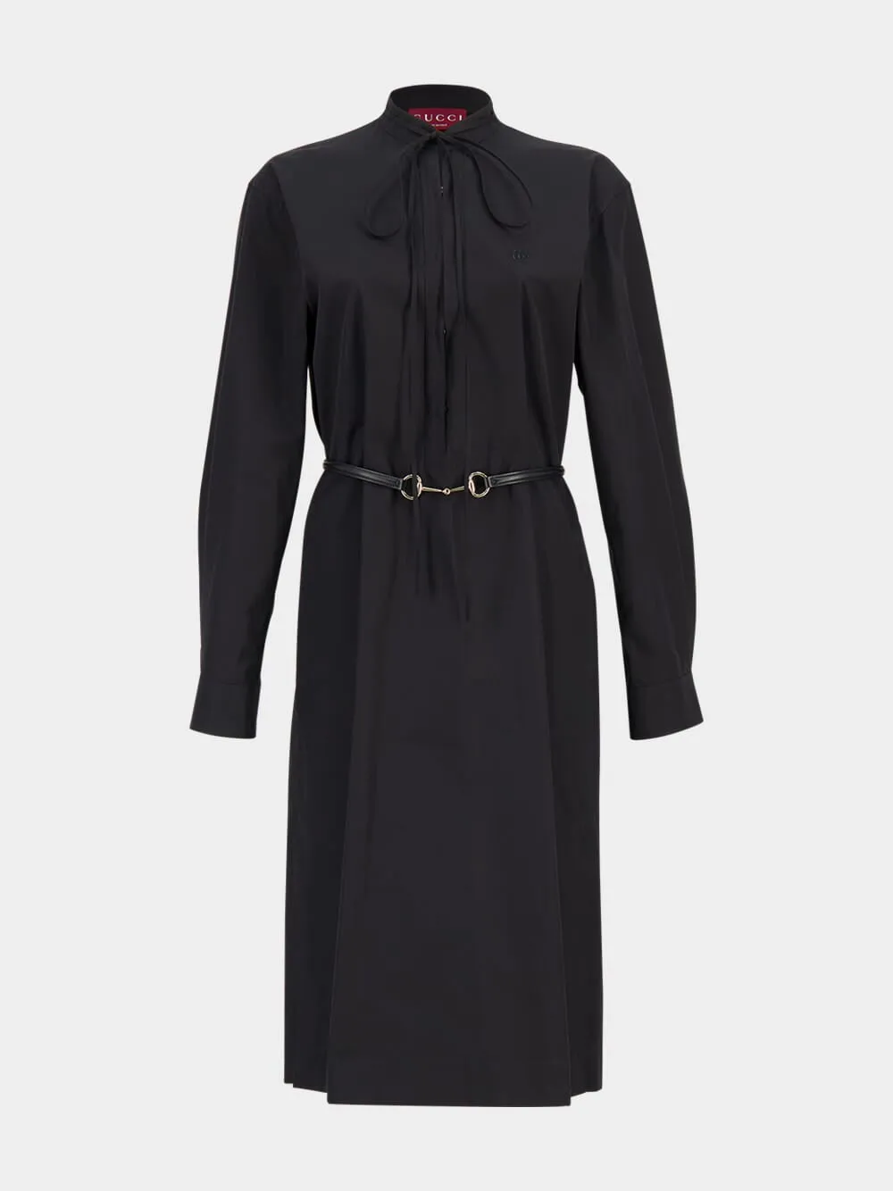 Black Cotton Dress with Horsebit Belt sold by Fashion Clinic