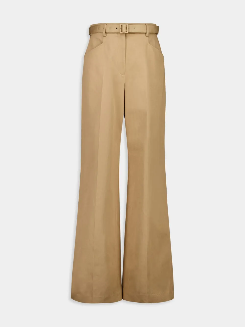 Camel Norman Wide-Leg Cotton Trousers sold by Fashion Clinic