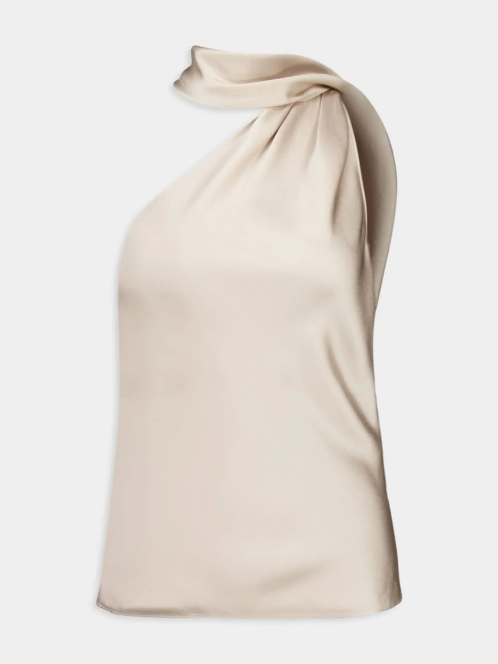 Silver Grey One-Shoulder Scarf Detail Top sold by Fashion Clinic