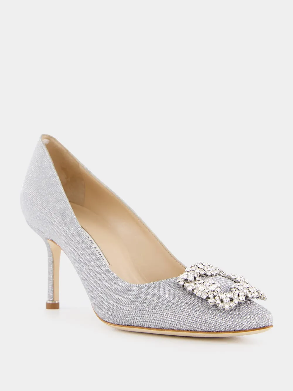 Hangisi Silver Glitter Fabric Jewel Buckle Pumps sold by Fashion Clinic product image thumbnail 2