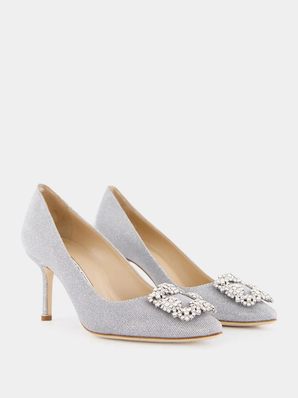 Hangisi Silver Glitter Fabric Jewel Buckle Pumps sold by Fashion Clinic product image thumbnail 3