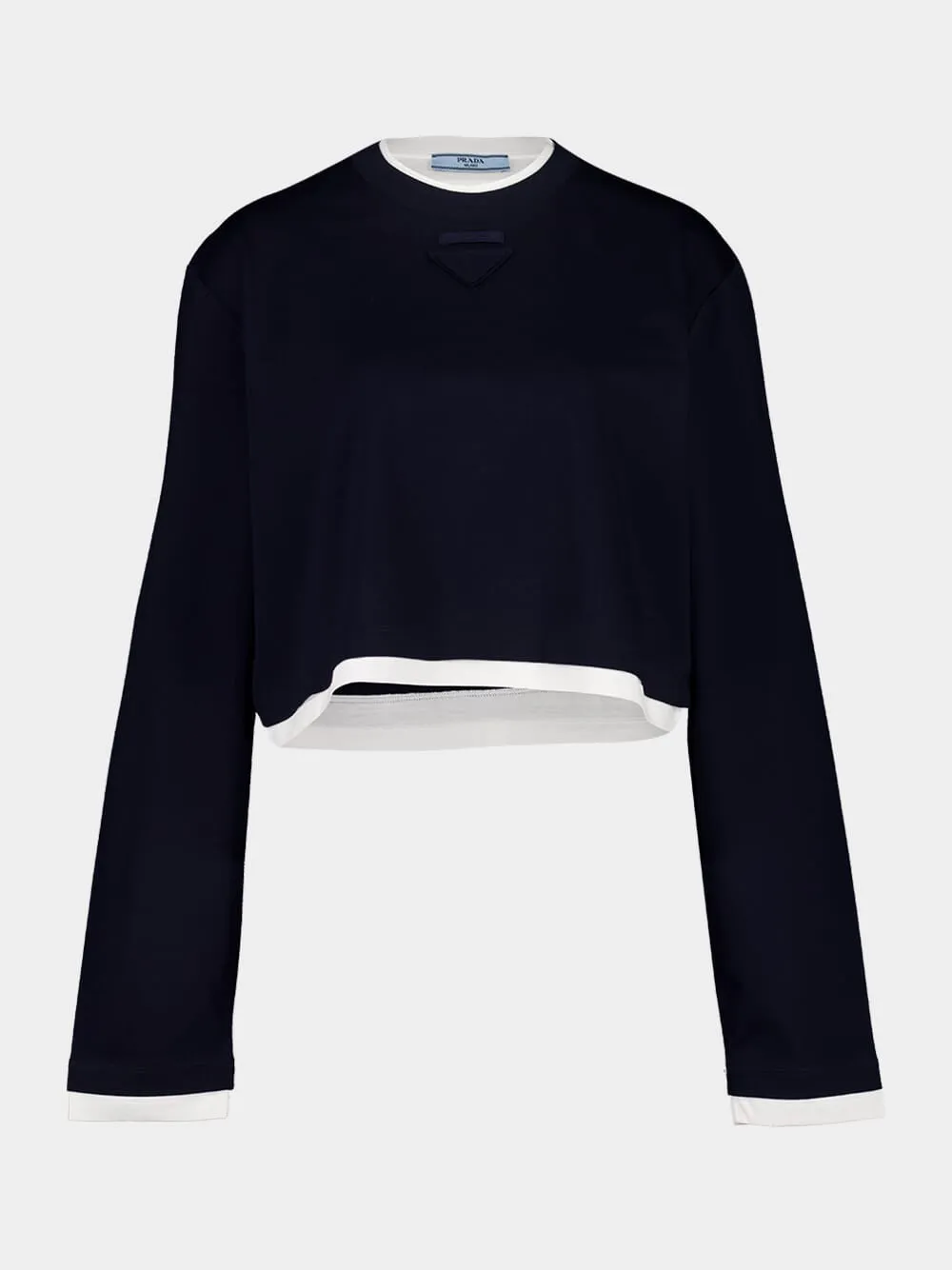 Navy Layered Long-Sleeved Cotton T-Shirt sold by Fashion Clinic
