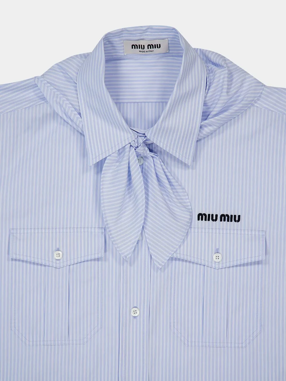 Blue Oversized Bow Neck Cotton Shirt sold by Fashion Clinic product image thumbnail 3