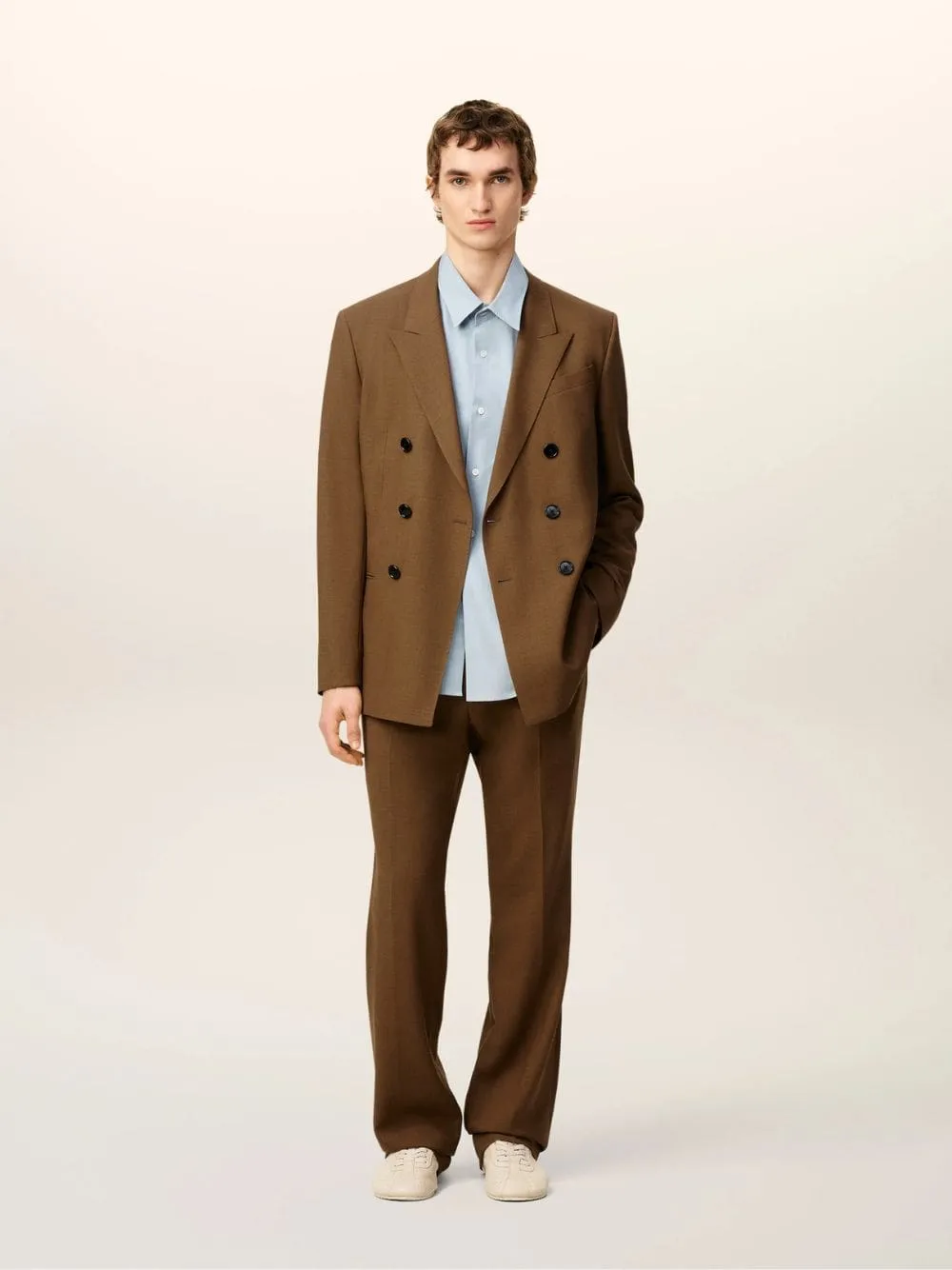 Hazelnut Wool Double-Breasted Twill Jacket sold by Fashion Clinic