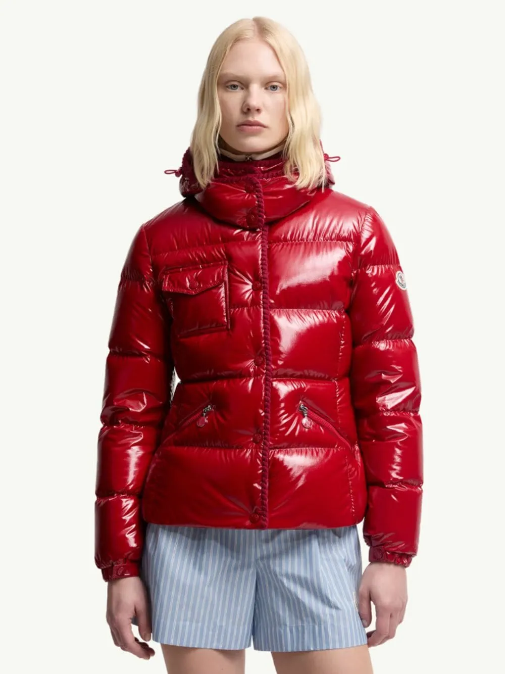 Red Glareins Braided Trim Short Down Jacket sold by Fashion Clinic product image thumbnail 2