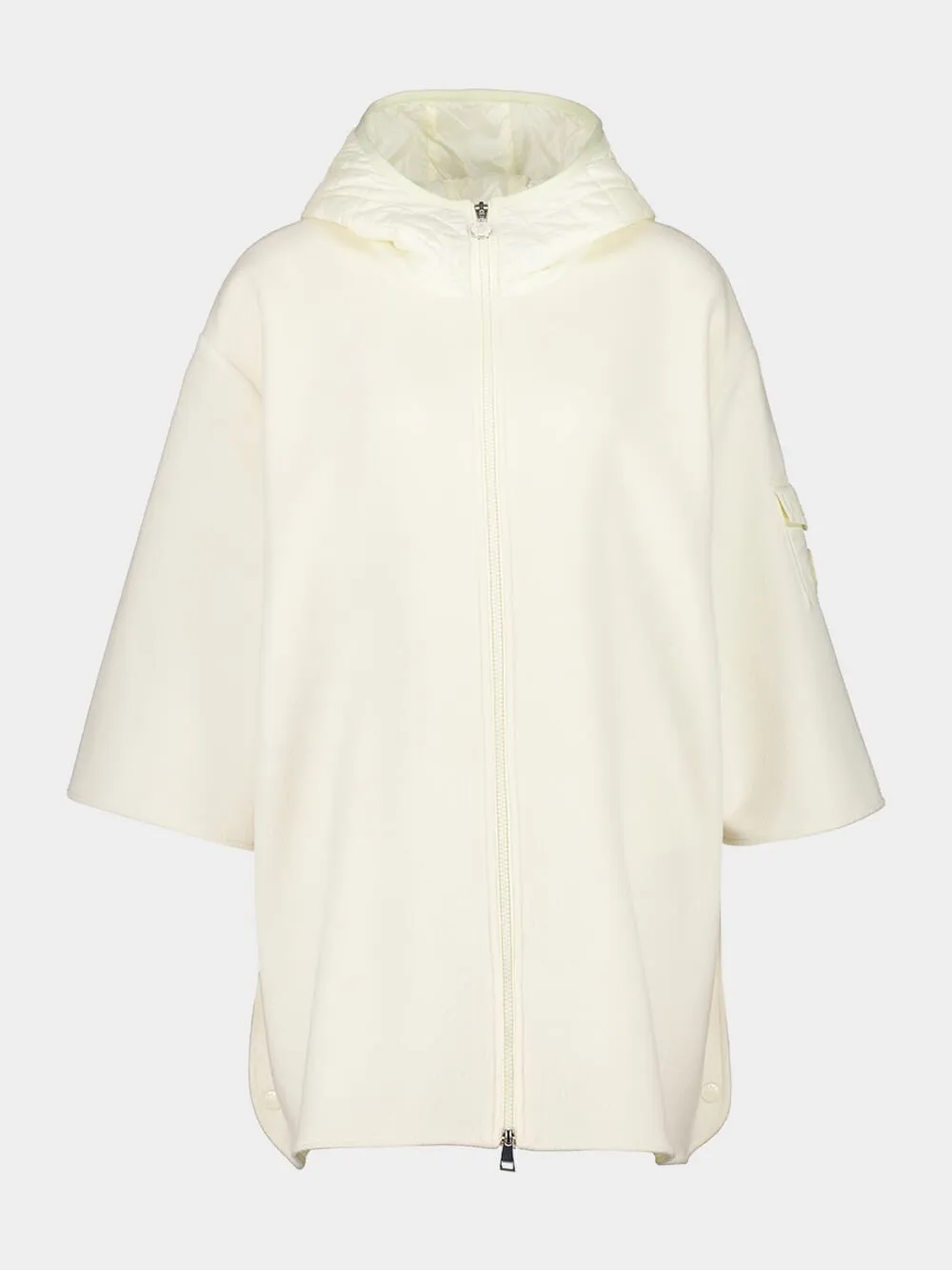 Ivory Wool Cape with Quilted Nylon Hood sold by Fashion Clinic product image thumbnail 2