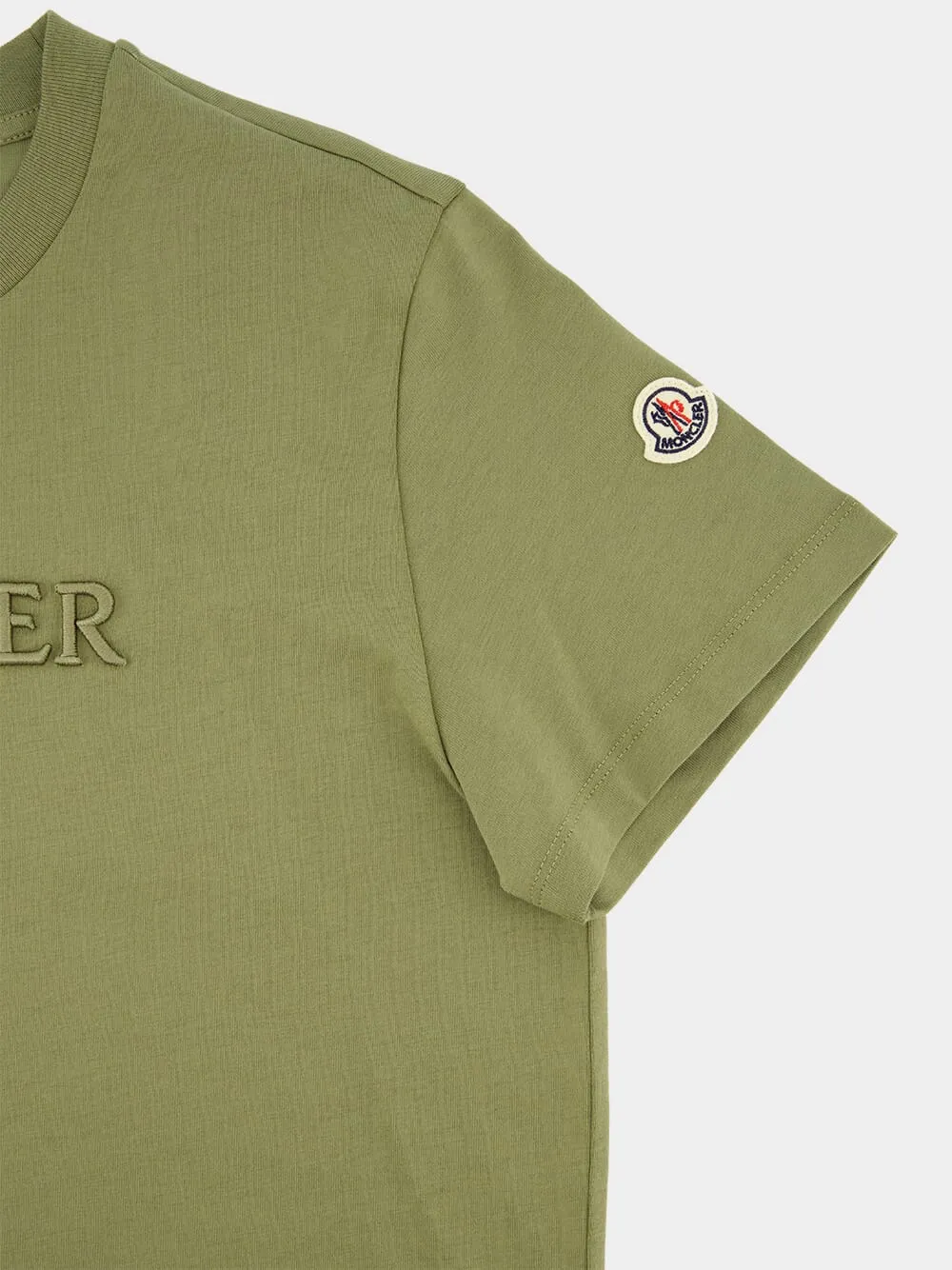 Green Cotton T-Shirt with Tonal Embroidered Logo sold by Fashion Clinic product image thumbnail 4