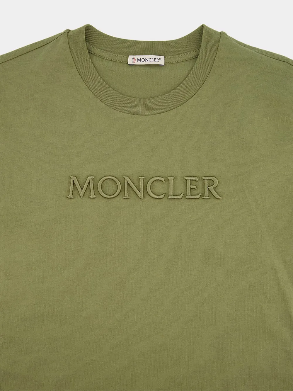 Green Cotton T-Shirt with Tonal Embroidered Logo sold by Fashion Clinic product image thumbnail 3