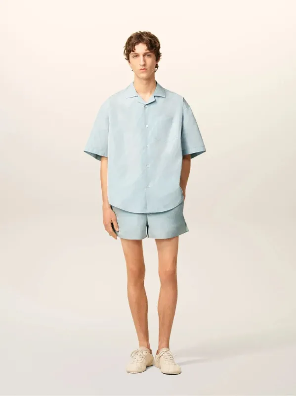 Sky Blue Taffeta Boxy Short-Sleeved Shirt sold by Fashion Clinic