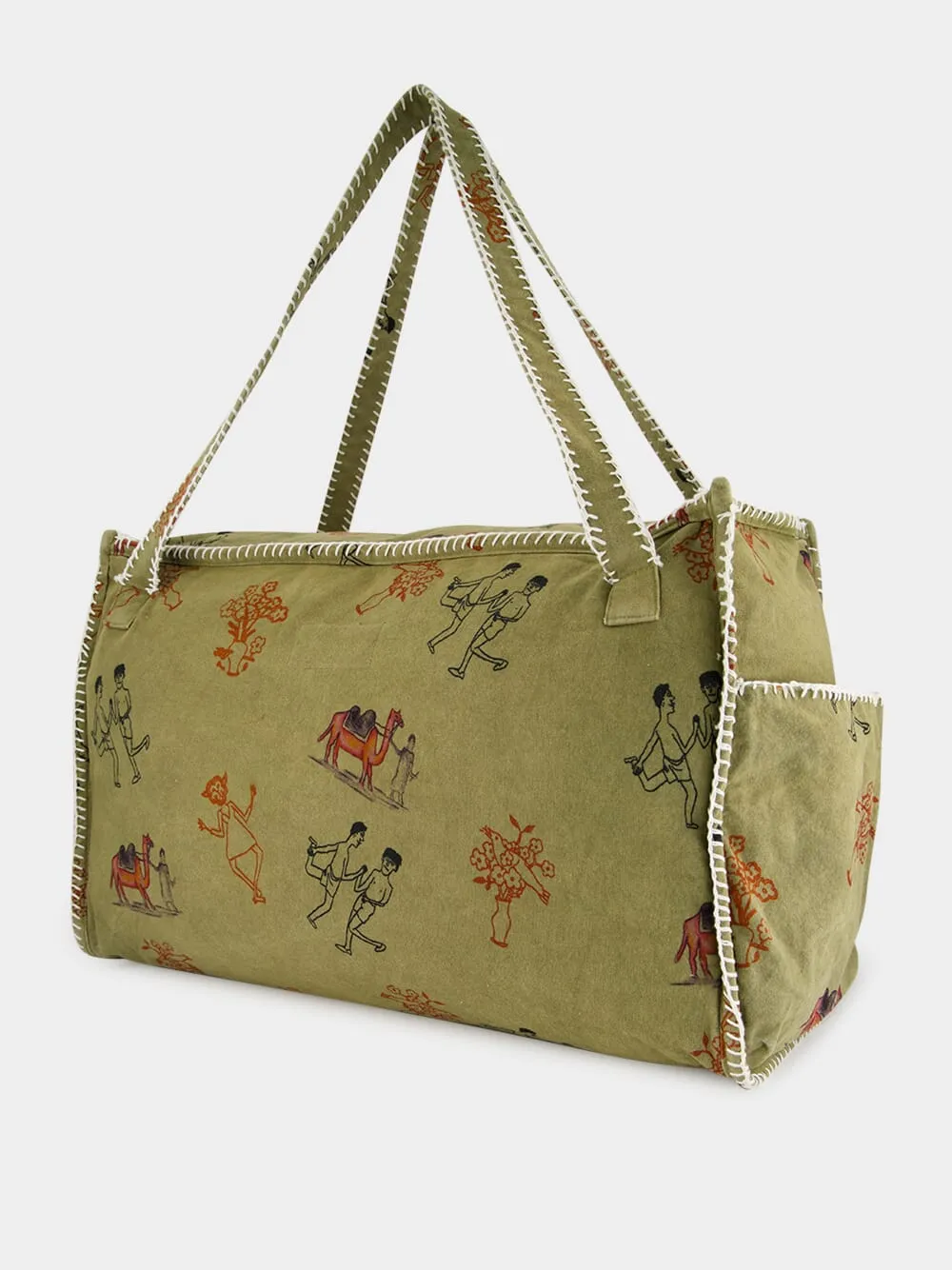 Khaki Green Cotton Pocket Tote Bag sold by Fashion Clinic product image thumbnail 4