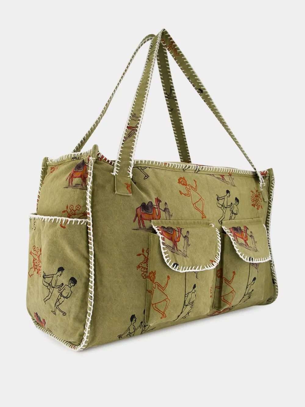 Khaki Green Cotton Pocket Tote Bag sold by Fashion Clinic product image thumbnail 2
