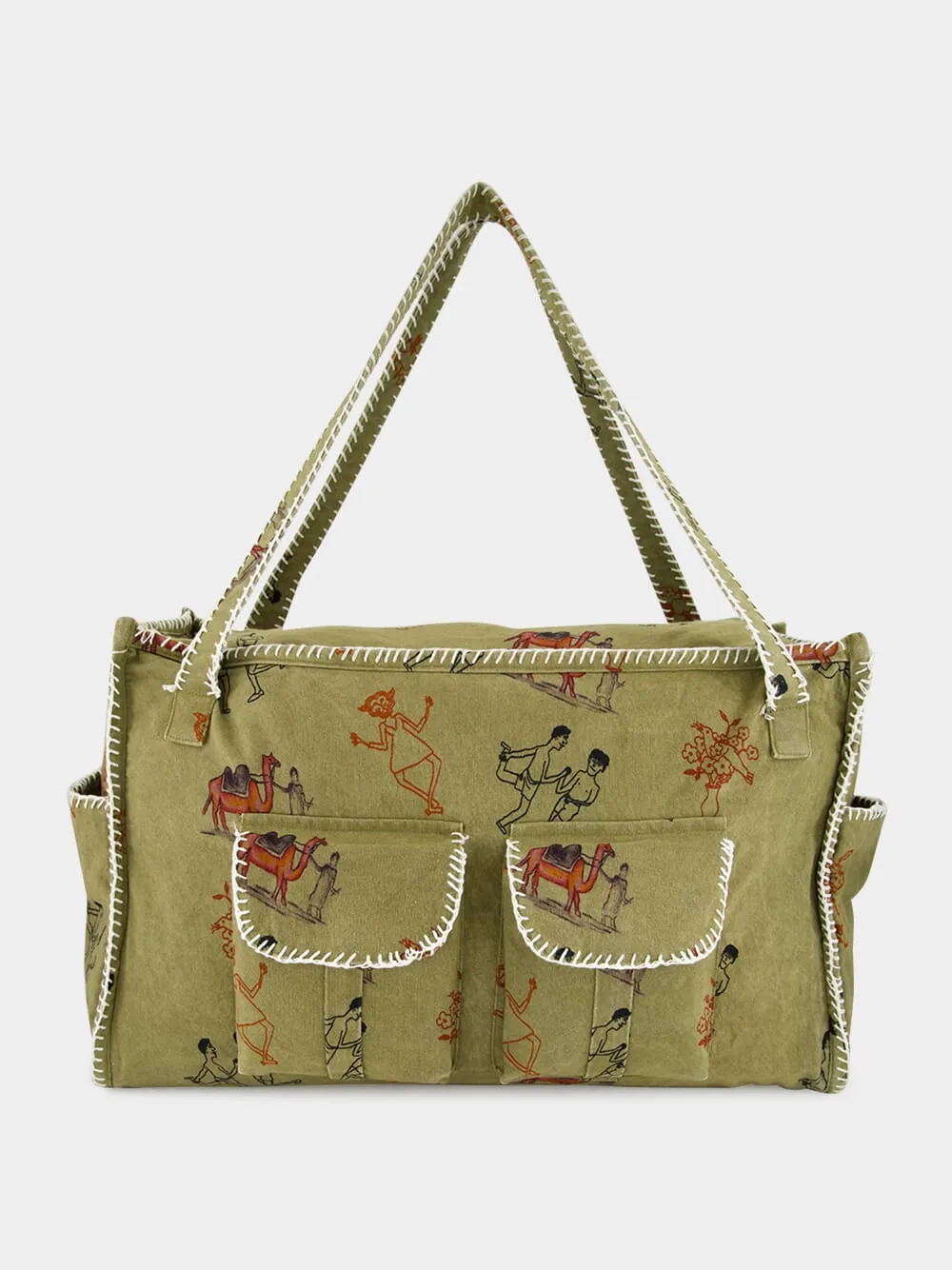 Khaki Green Cotton Pocket Tote Bag sold by Fashion Clinic