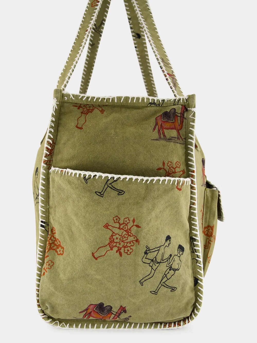 Khaki Green Cotton Pocket Tote Bag sold by Fashion Clinic product image thumbnail 3