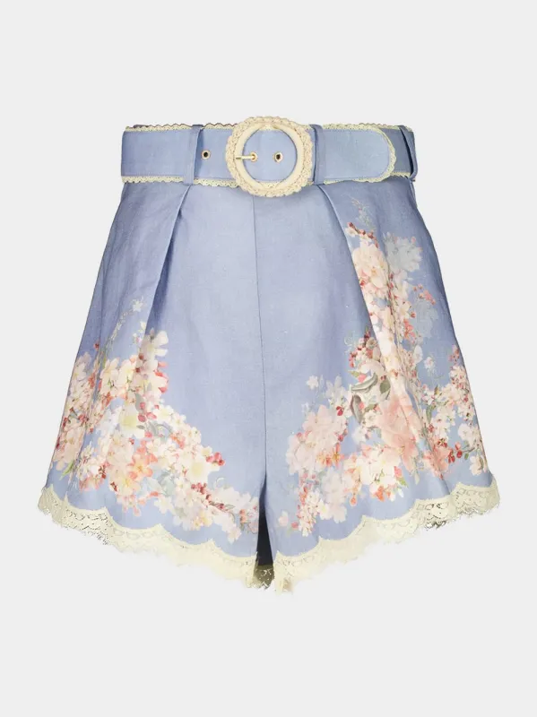 Teal Blue Botanical Flower Cascadian Tuck Short sold by Fashion Clinic