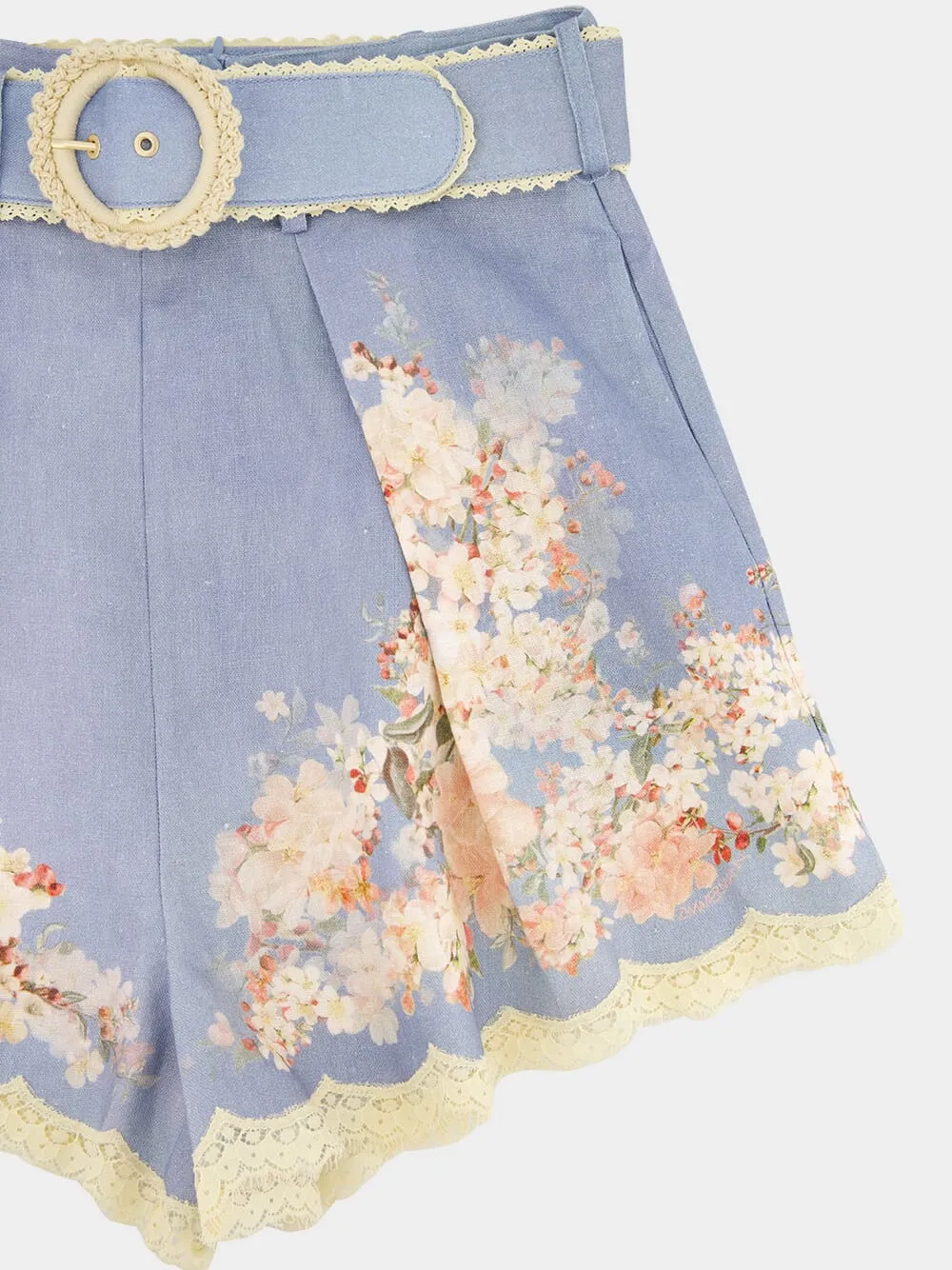 Teal Blue Botanical Flower Cascadian Tuck Short sold by Fashion Clinic product image thumbnail 3