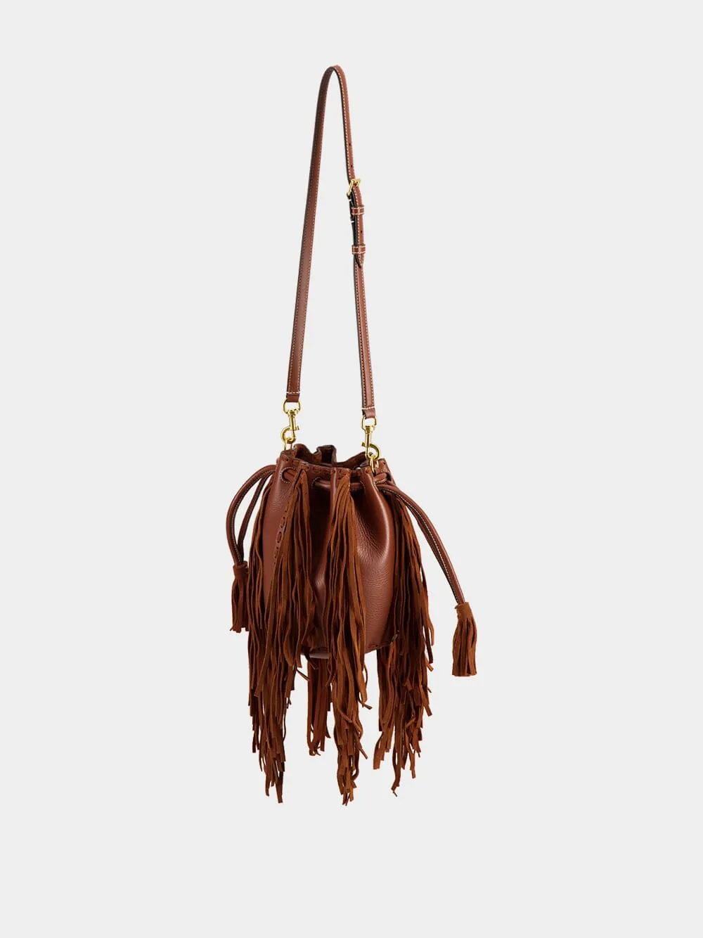 Deep Caramel Fringed Leather Small Shoulder Bag sold by Fashion Clinic product image thumbnail 5
