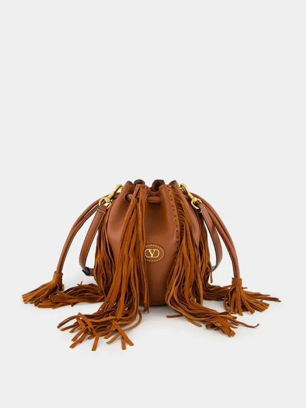Deep Caramel Fringed Leather Small Shoulder Bag sold by Fashion Clinic