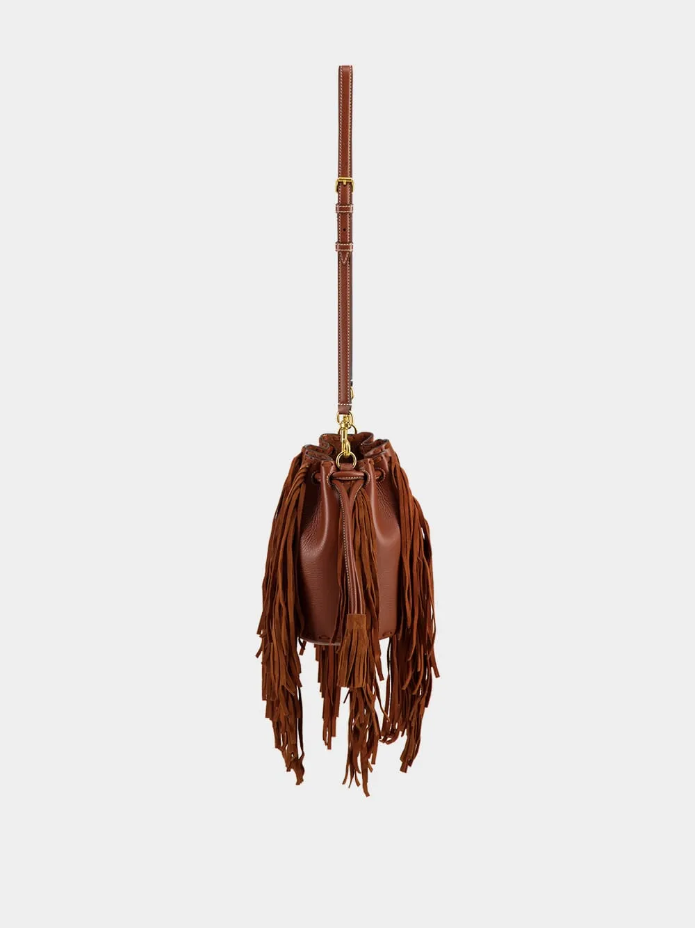 Deep Caramel Fringed Leather Small Shoulder Bag sold by Fashion Clinic product image thumbnail 4