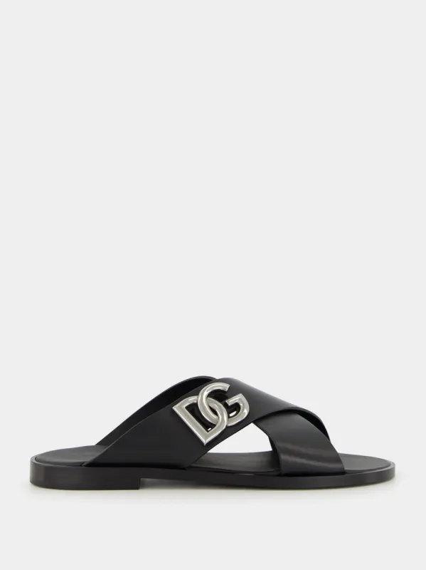 Black Leather DG Logo Sandals sold by Fashion Clinic