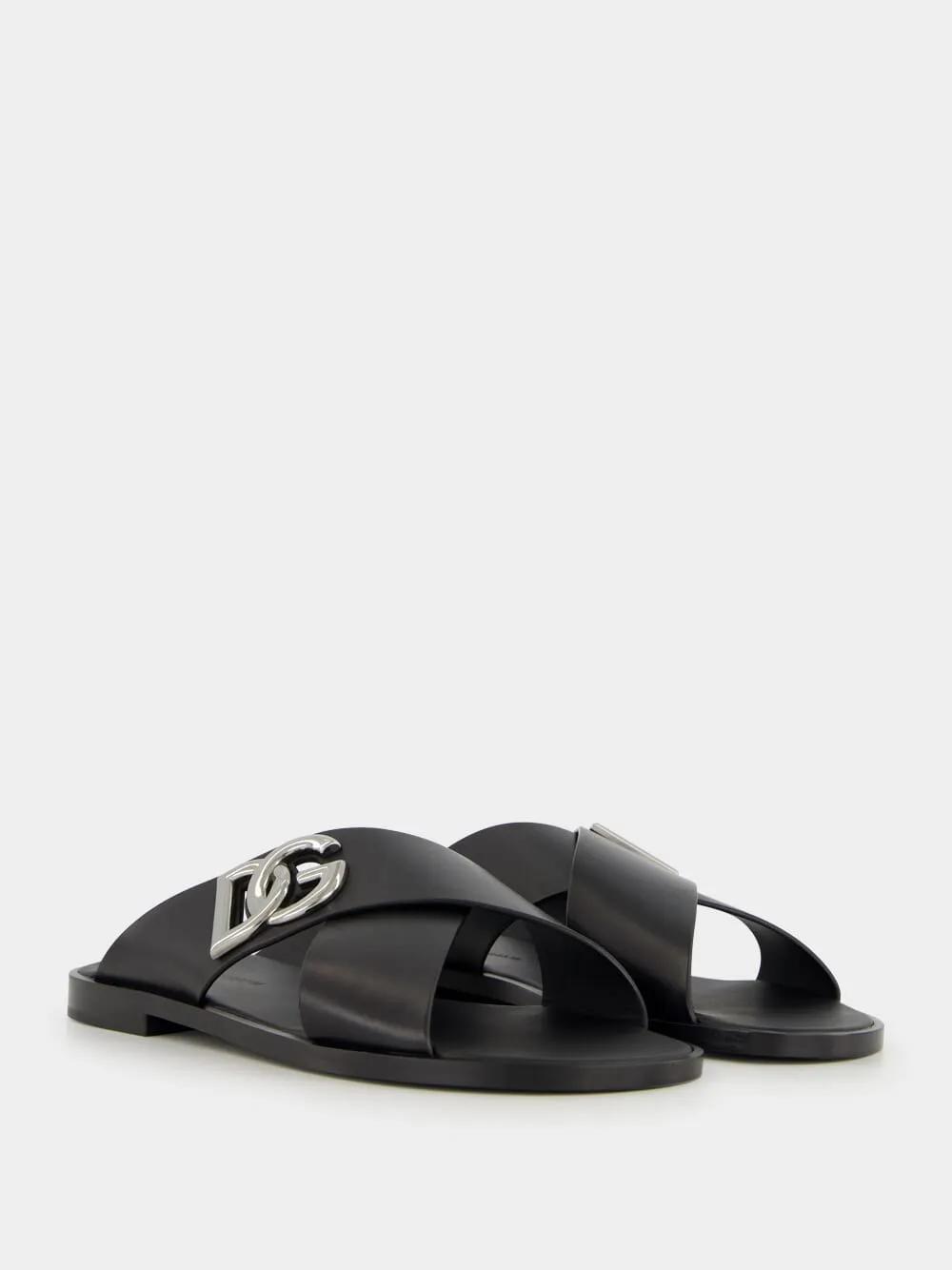 Black Leather DG Logo Sandals sold by Fashion Clinic product image thumbnail 3