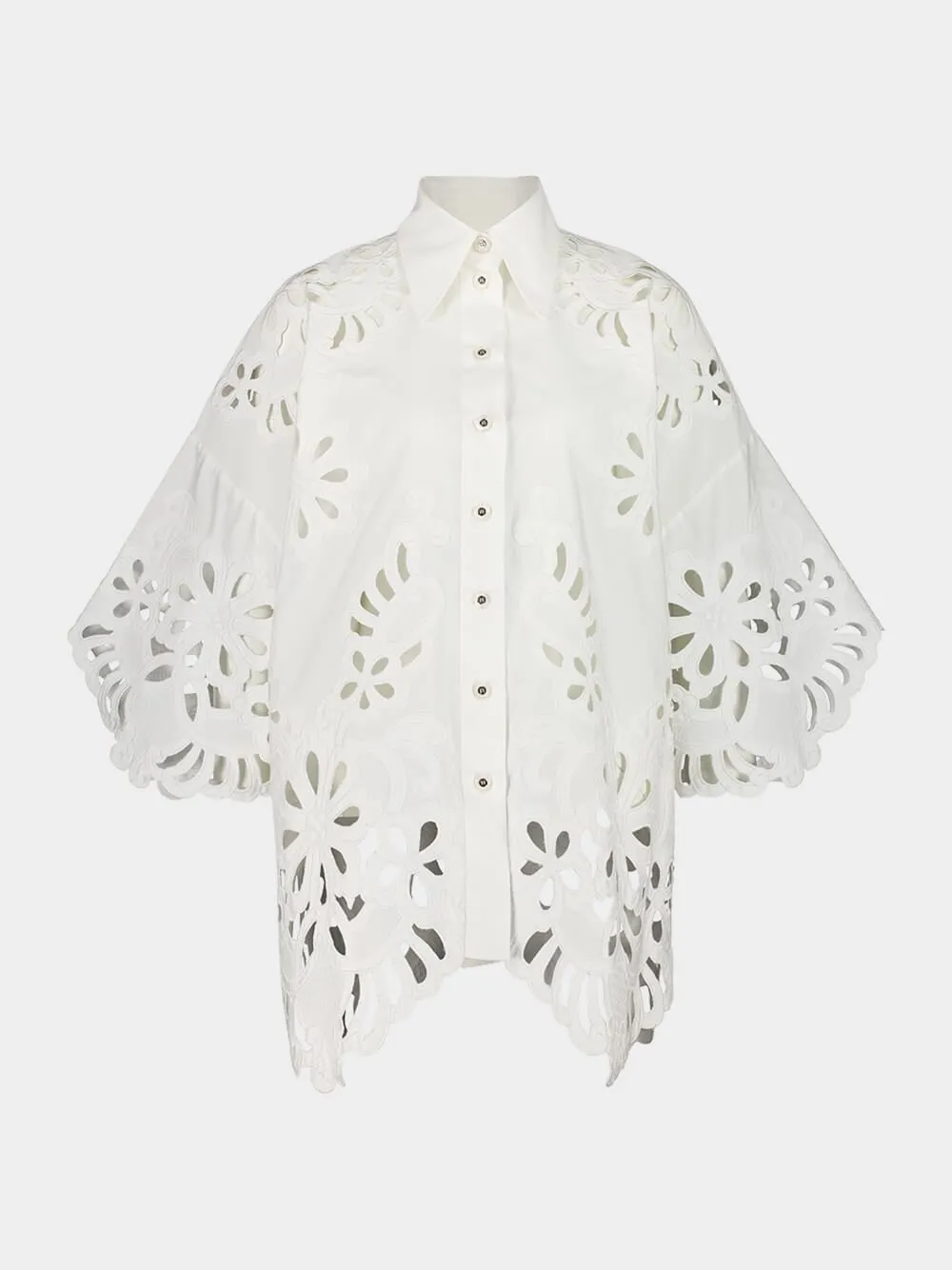 White Oversized Embroidered Shirt sold by Fashion Clinic