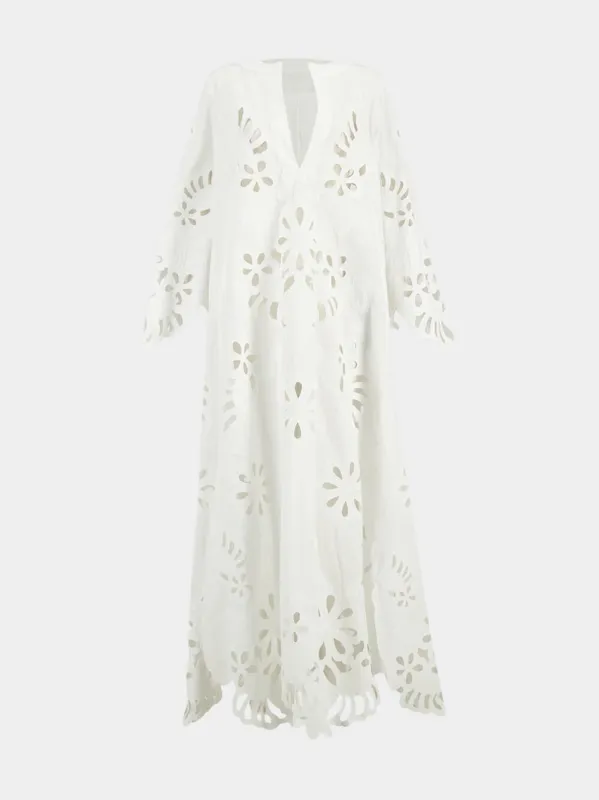 White Embroidered Poplin Kaftan sold by Fashion Clinic