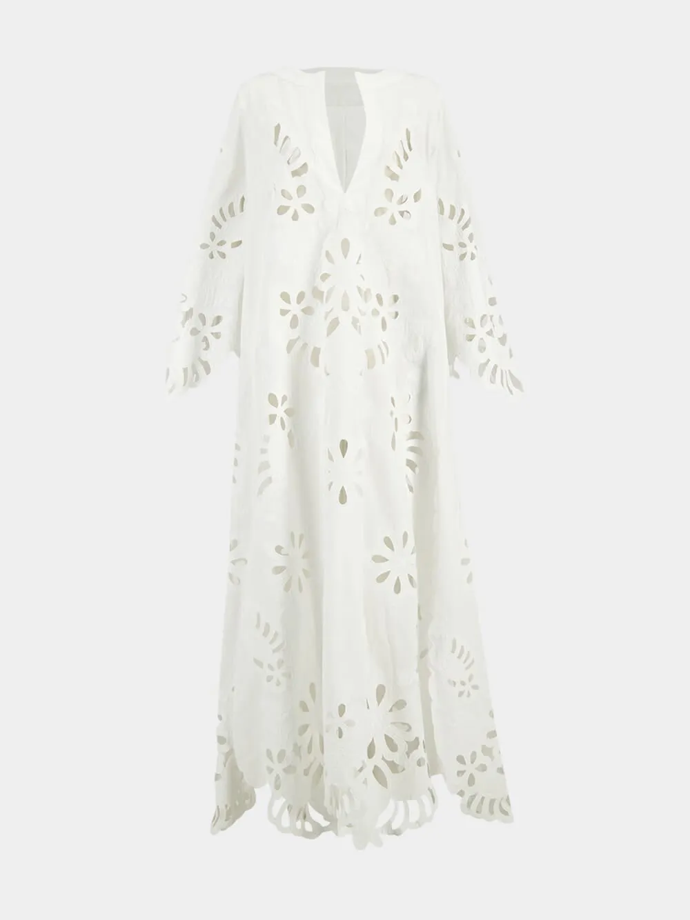 White Embroidered Poplin Kaftan sold by Fashion Clinic