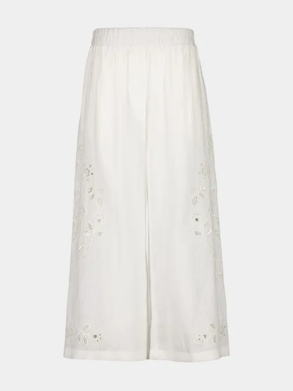 White Embroidered Poplin Culottes sold by Fashion Clinic