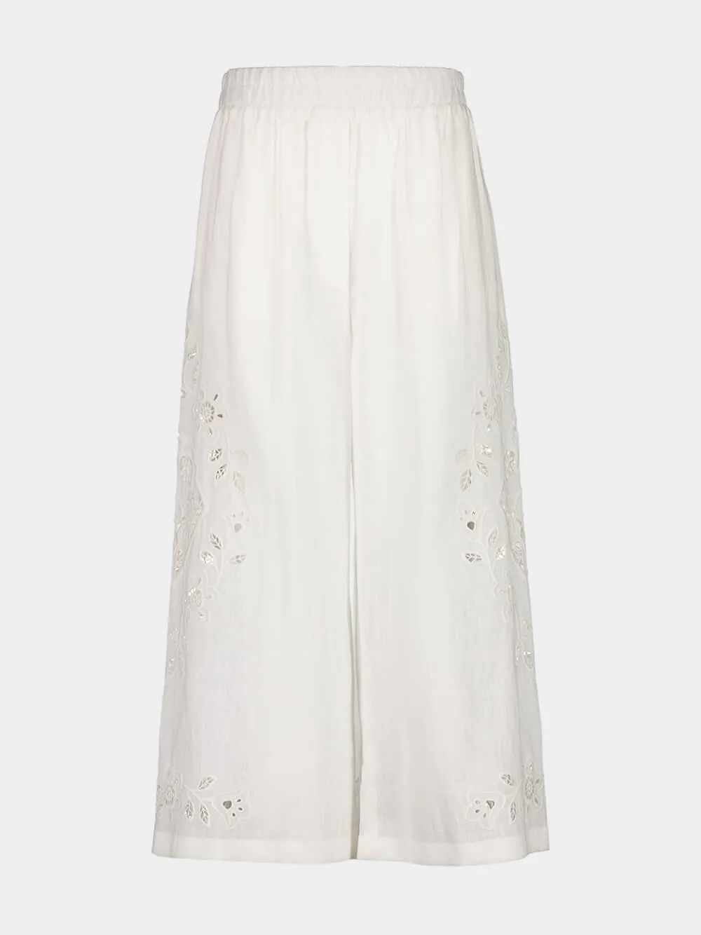 White Embroidered Poplin Culottes sold by Fashion Clinic