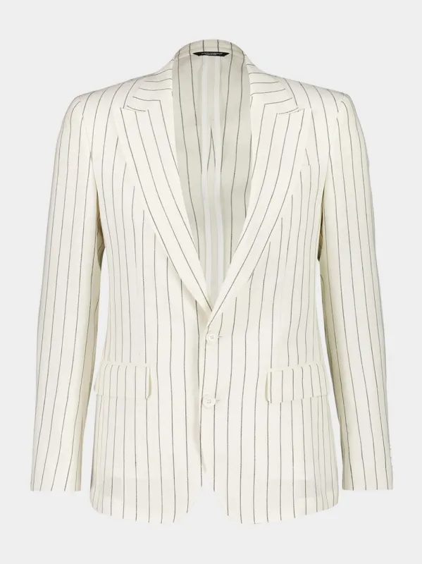 White Pinstripe Linen Blazer sold by Fashion Clinic