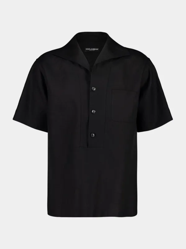 Black Short-Sleeve Cotton Shirt sold by Fashion Clinic