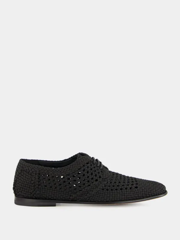 Black Woven Fabric Derby Shoes sold by Fashion Clinic