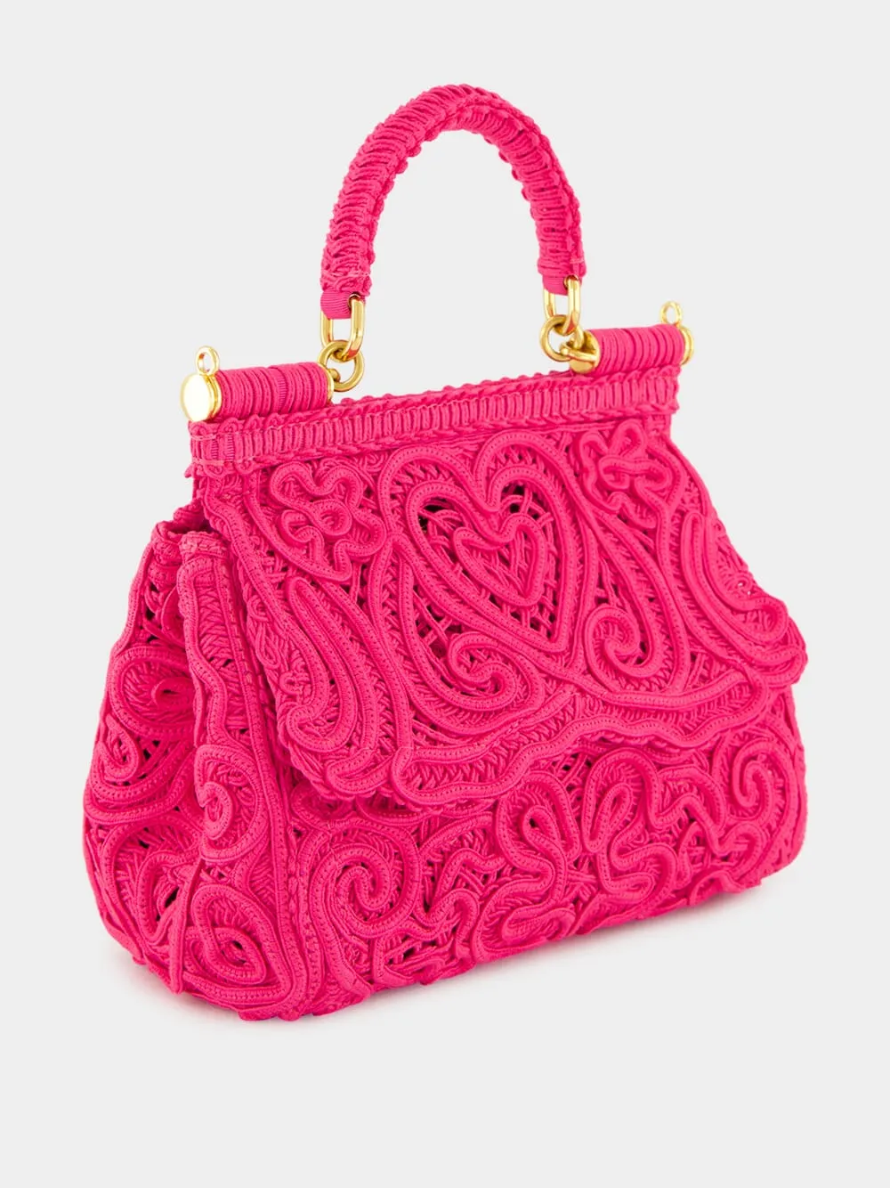 Fuxia Lace Cotton Top Handle Bag sold by Fashion Clinic product image thumbnail 3