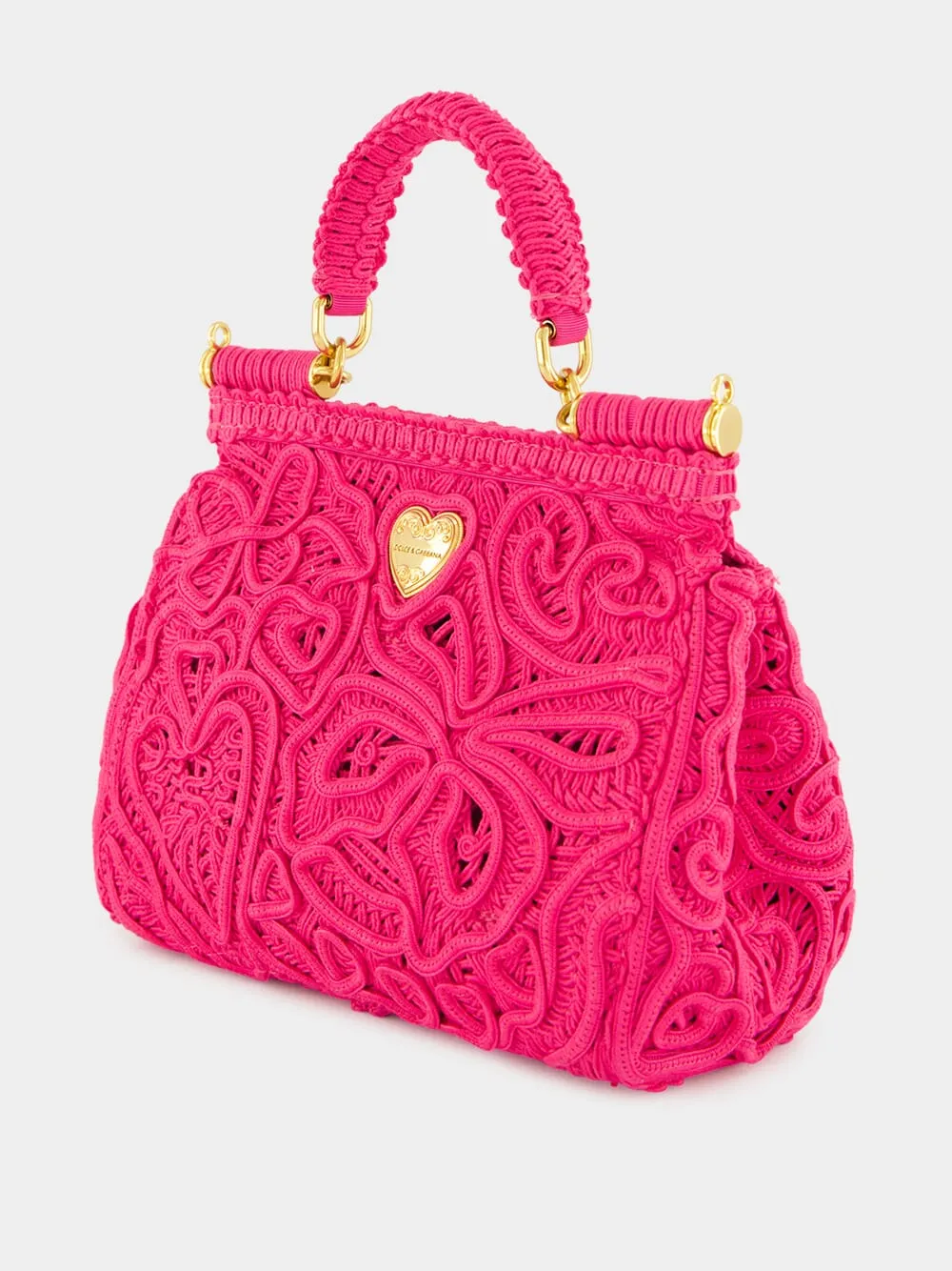 Fuxia Lace Cotton Top Handle Bag sold by Fashion Clinic product image thumbnail 5