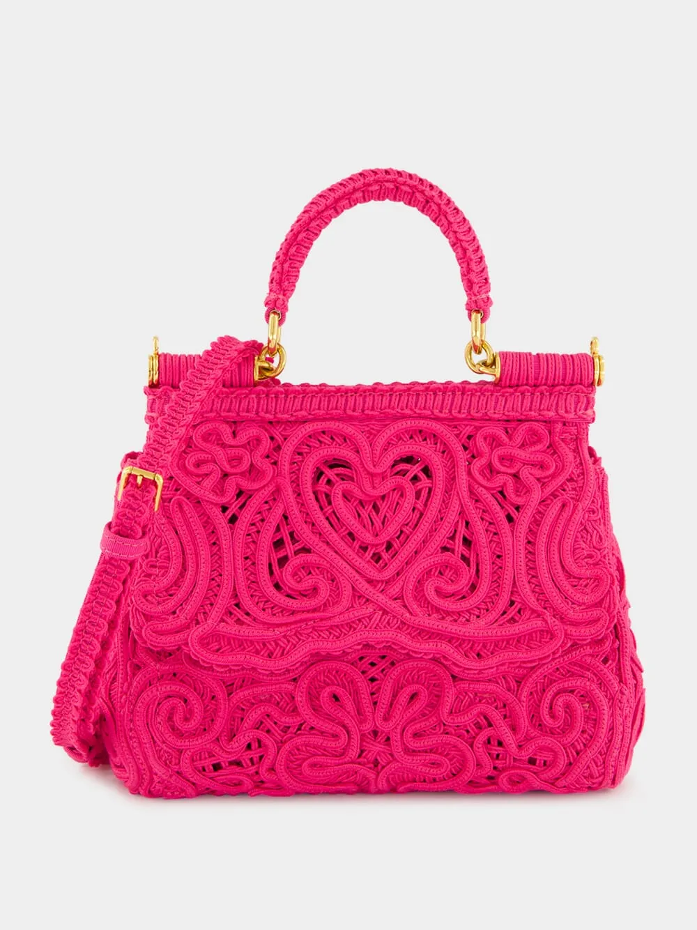 Fuxia Lace Cotton Top Handle Bag sold by Fashion Clinic