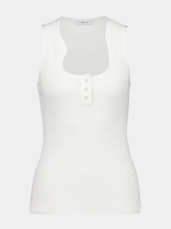 White Ribbed Cotton Vest with Sculpted Neckline sold by Fashion Clinic