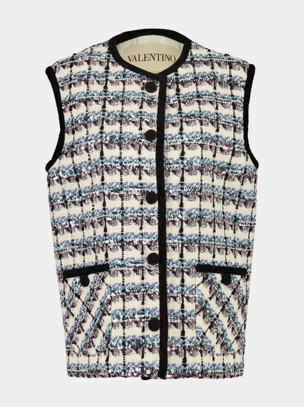 Ivory Multicolour Tweed Sequin Gilet sold by Fashion Clinic