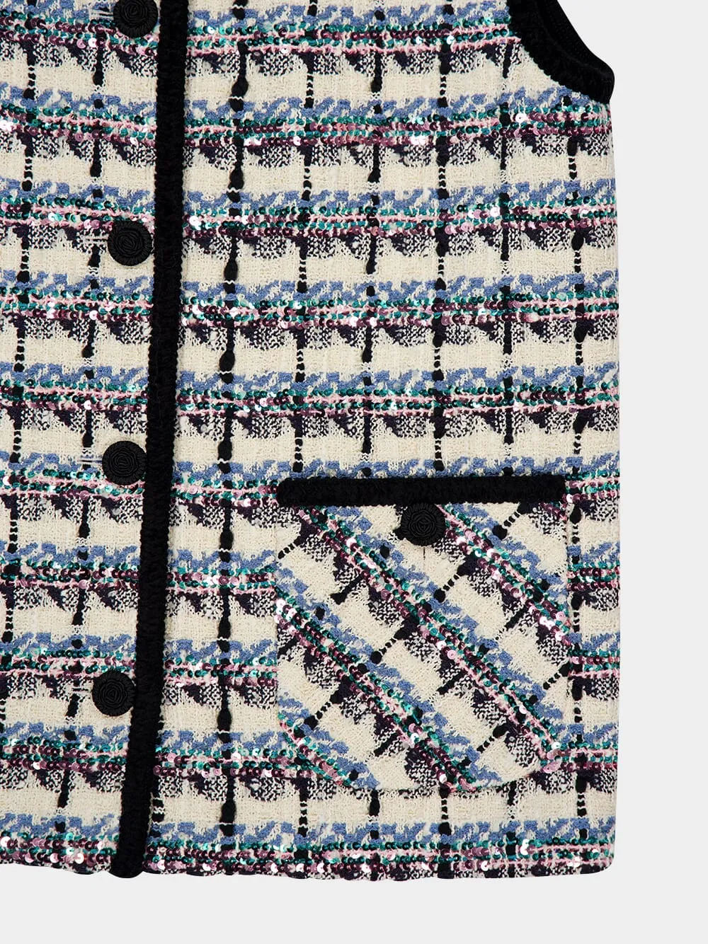 Ivory Multicolour Tweed Sequin Gilet sold by Fashion Clinic product image thumbnail 4