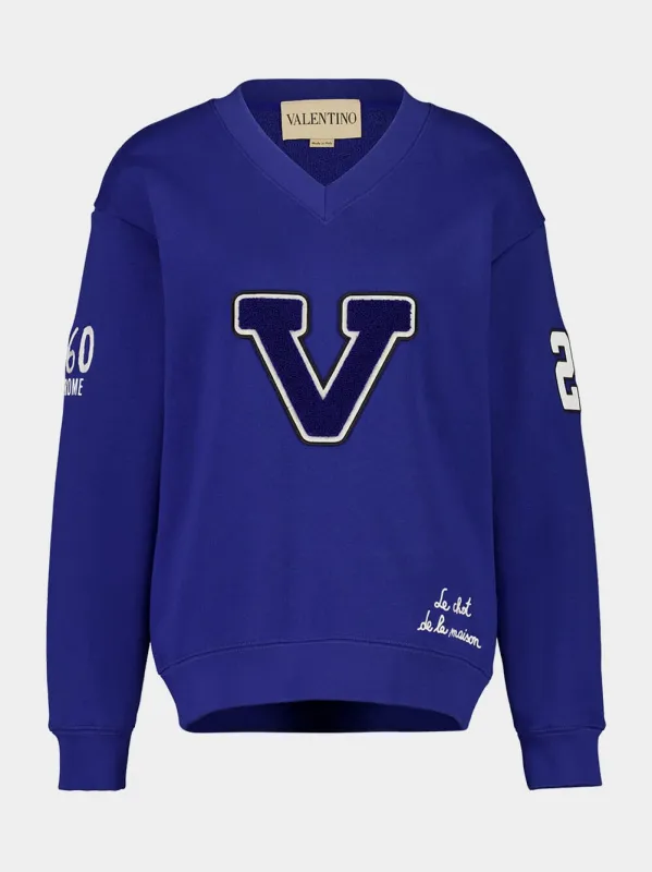 Blue Cotton Sweatshirt with Embroidery sold by Fashion Clinic