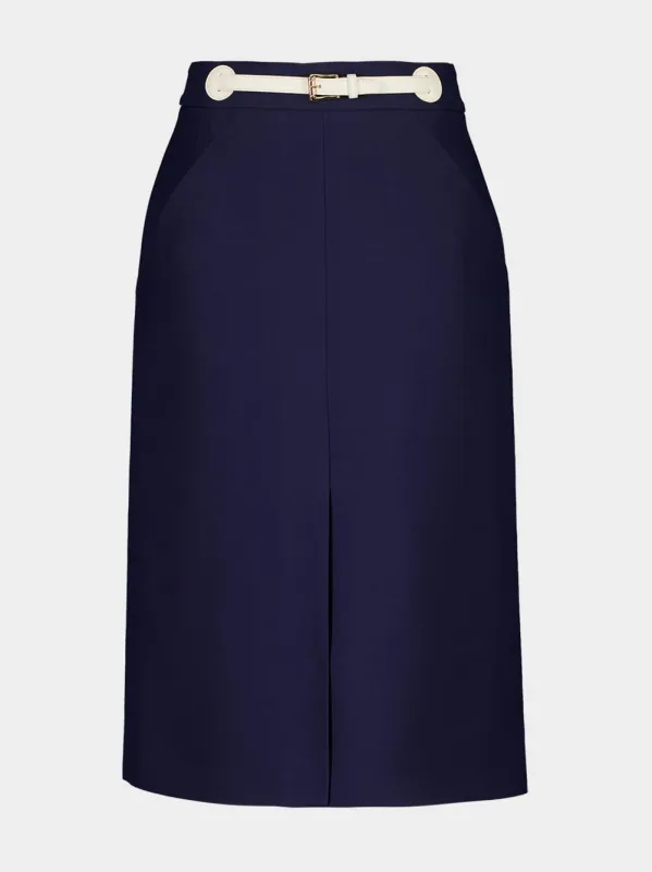 Indigo Midi Skirt with Leather Details sold by Fashion Clinic